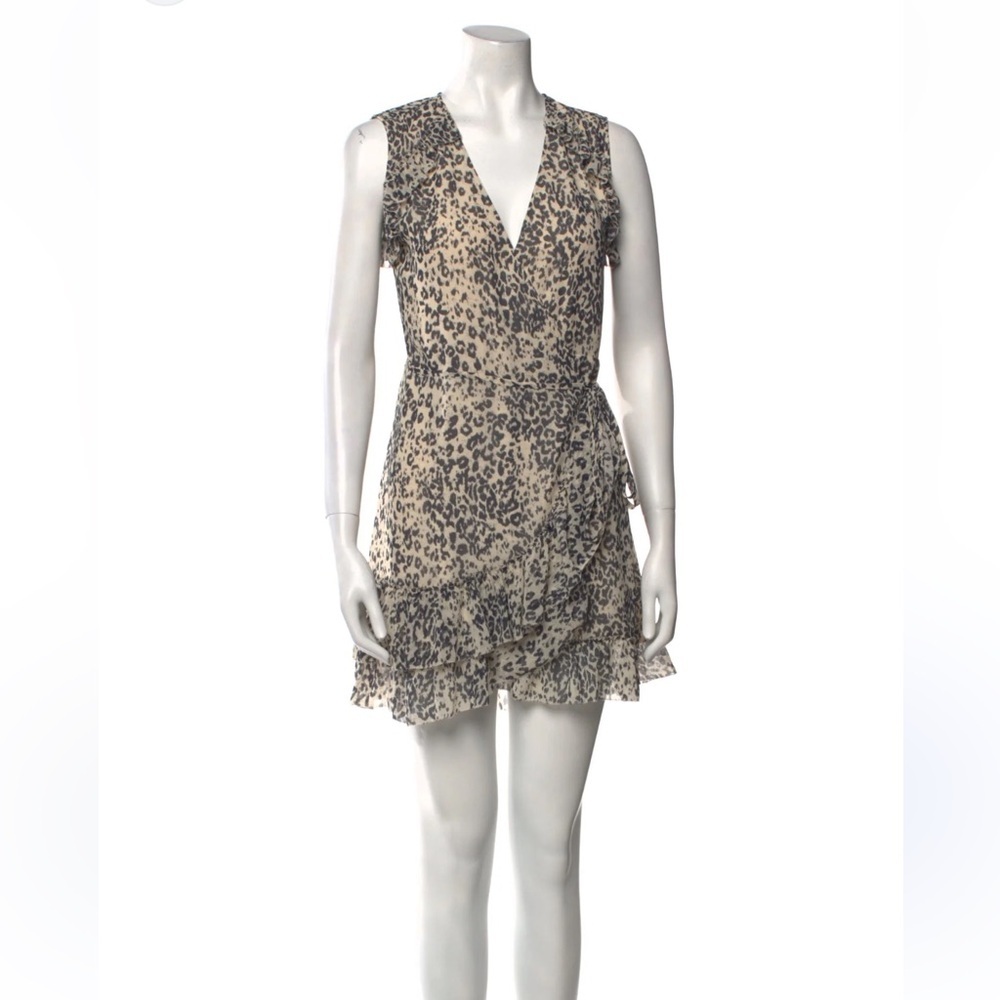 All Saints Priya patch animal print Ruffled Wrap Mini Dress Sz small S - Picture 6 of 12
